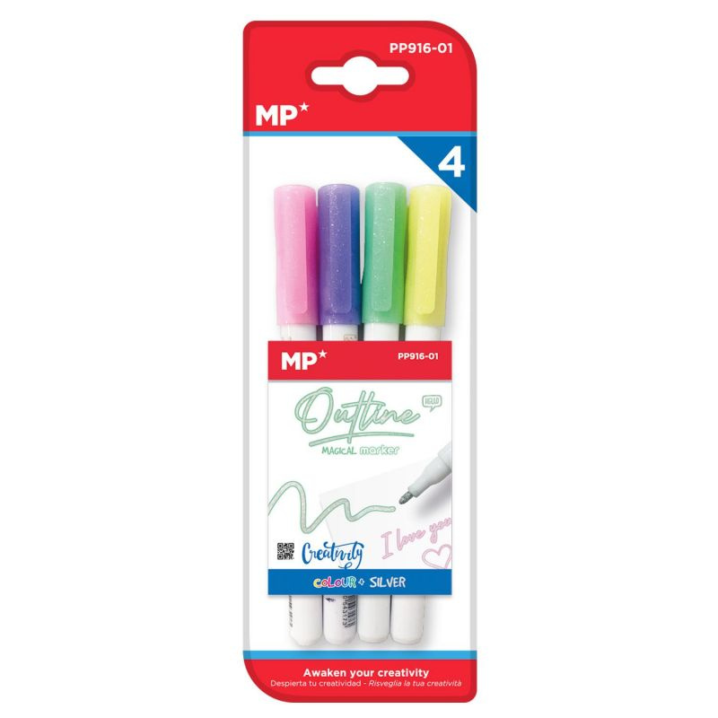 Sada obrysových fixů Outline Markers - pastelové barvy č.1 + stříbrná (4ks)