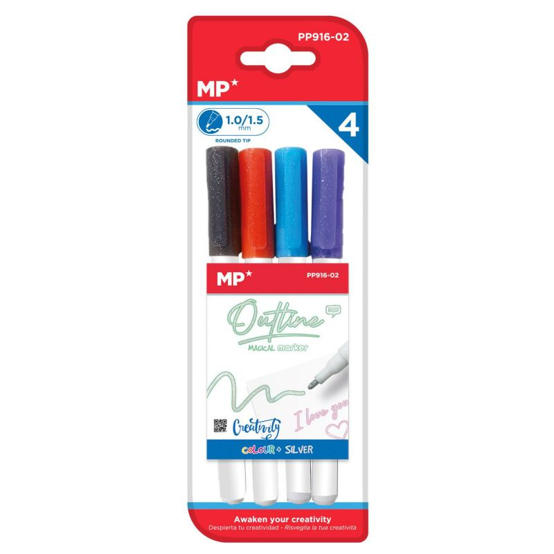 Sada obrysových fixů Outline Markers - základní barvy + stříbrná (4ks)