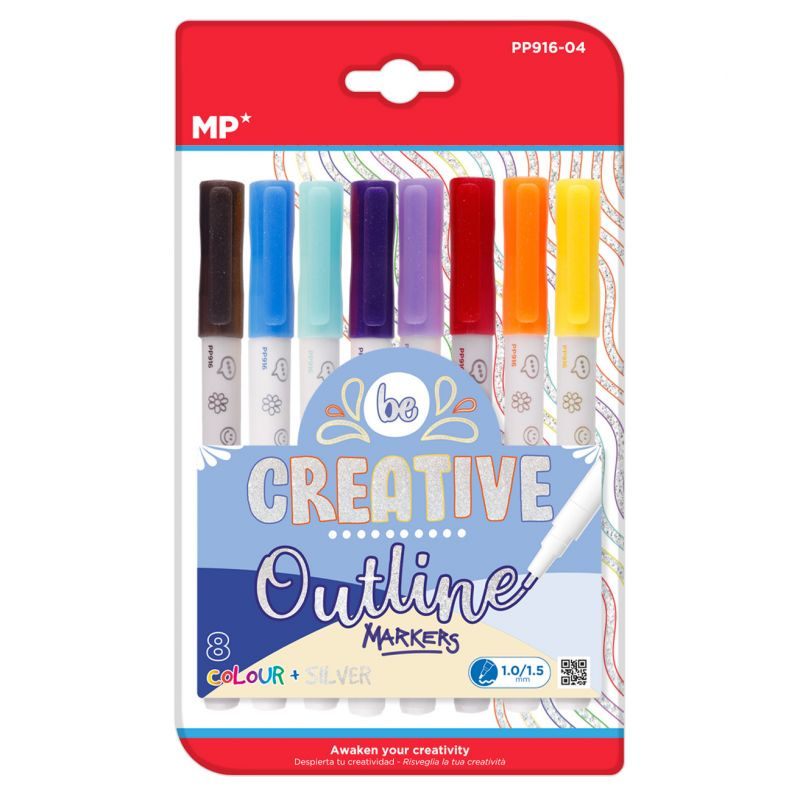 Sada obrysových fixů Outline Markers - mix barev + stříbrná (8ks)