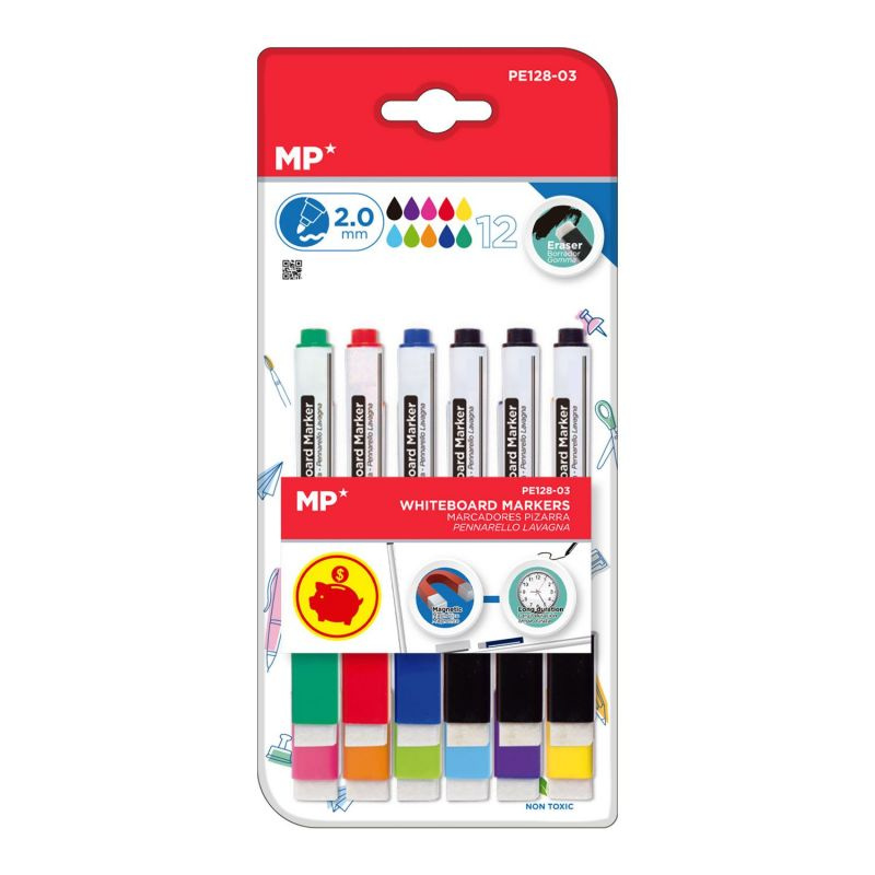 Sada fixy na bílou tabuli s magnetickým víčkem - mix barev (12ks)