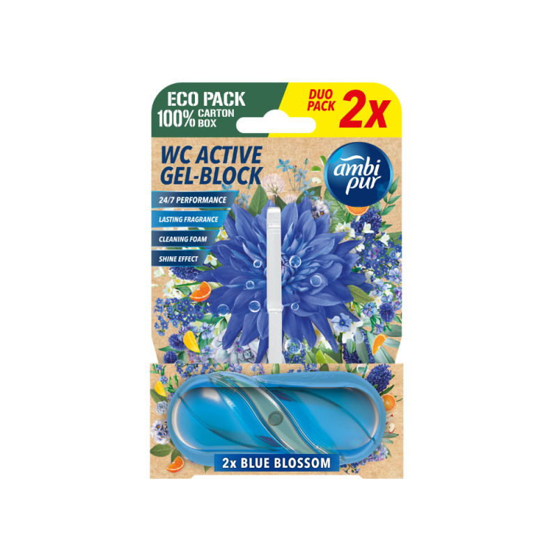 Ambipur WC Active gel-blok Modrý květ 2x45 g
