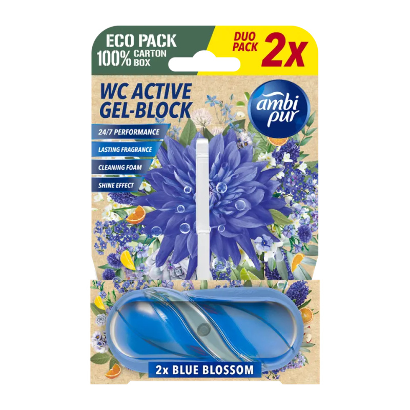 Ambipur WC Active gel-blok Modrý květ 2x45 g
