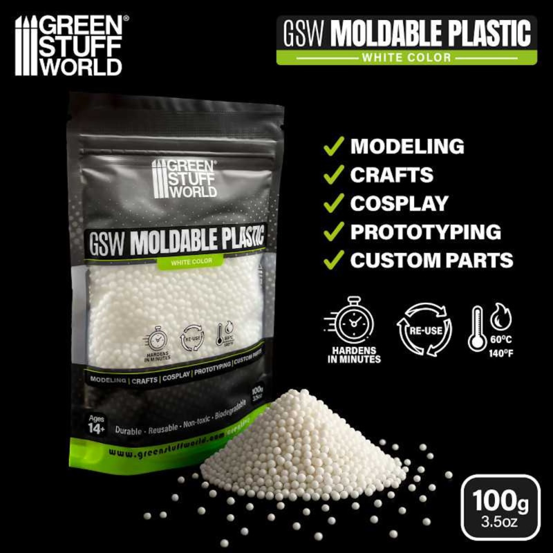 Green Stuff World Moldable thermoplastic beads - White 100g - Termoplastické kuličky (Green Stuff World)