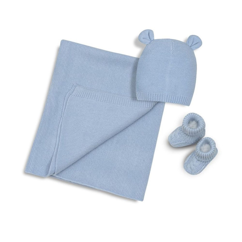 Interbaby Dětský SET – deka, čepička a capáčky (0–6 měsíců) - MODRÝ