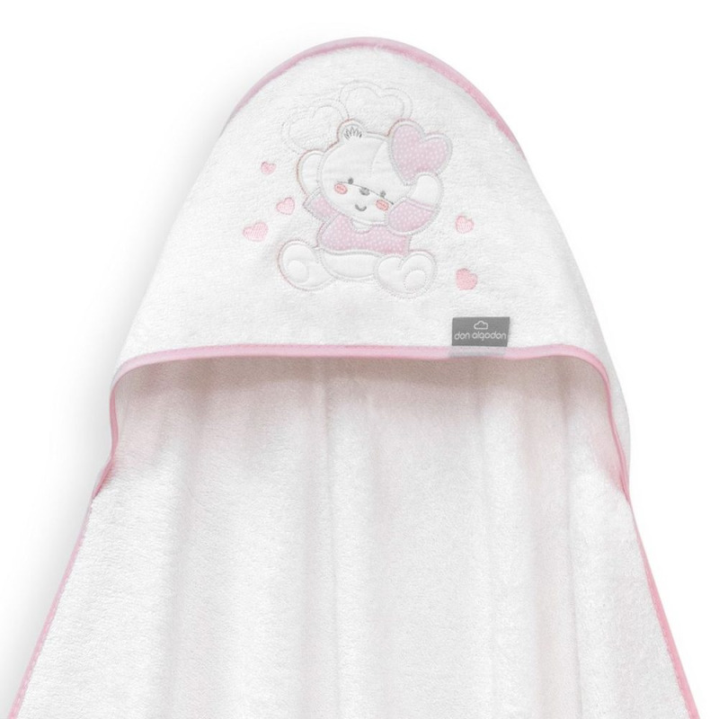 Interbaby Osuška MEDVÍDEK SE SRDÍČKY - BÍLORŮŽOVÁ