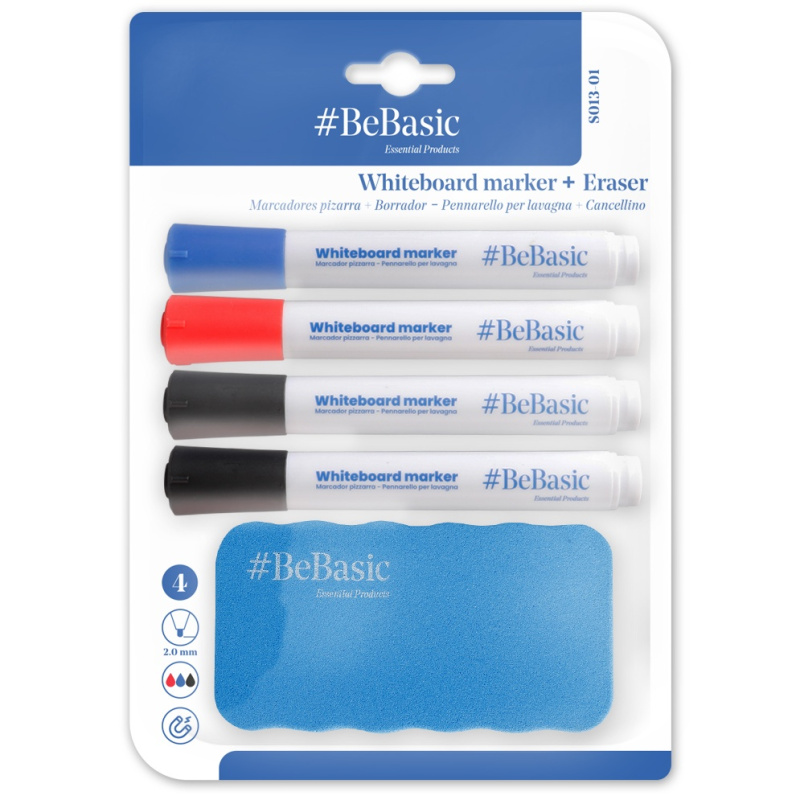 Sada fixy na bílou tabuli + stírací houba - mix barev (4ks)