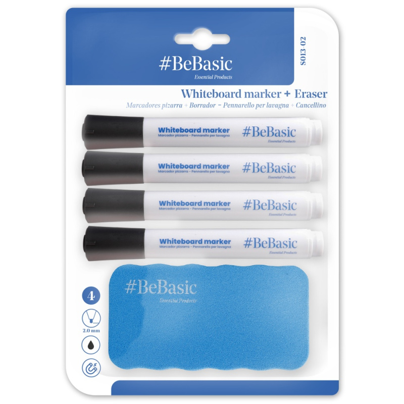 Sada fixy na bílou tabuli + stírací houba - černá (4ks)