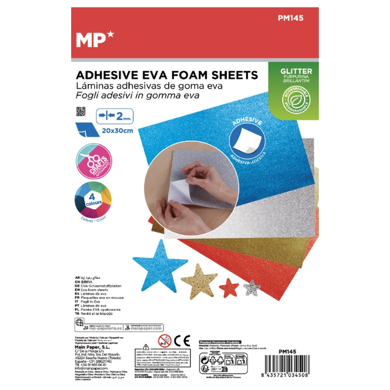 Sada pěnovky samolepicí A4 (4ks) třpytivá barevný mix