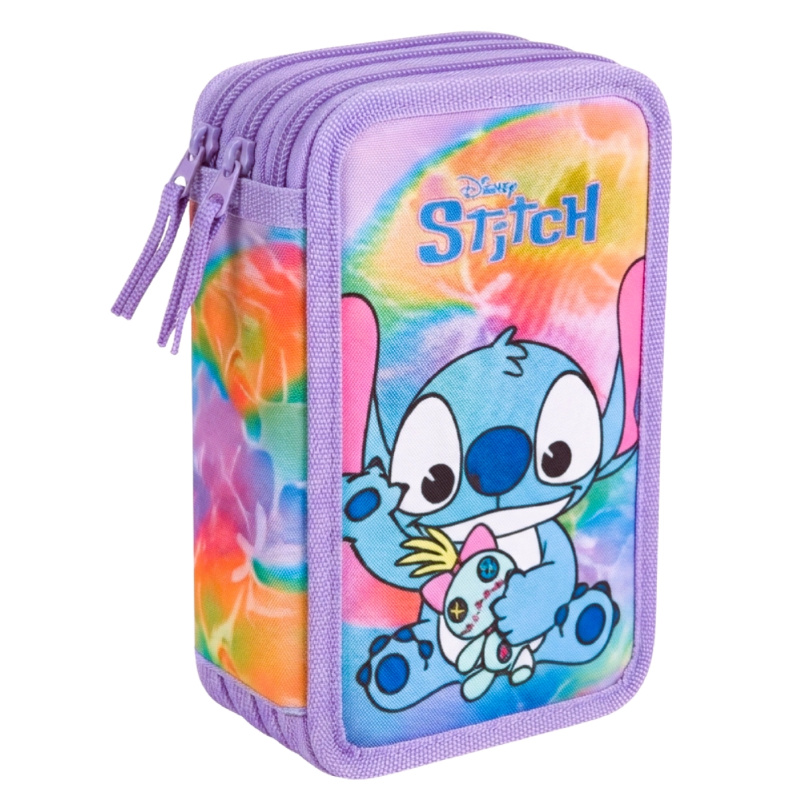 Třípatrový vybavený školní penál Lilo & Stitch Stitch fialový