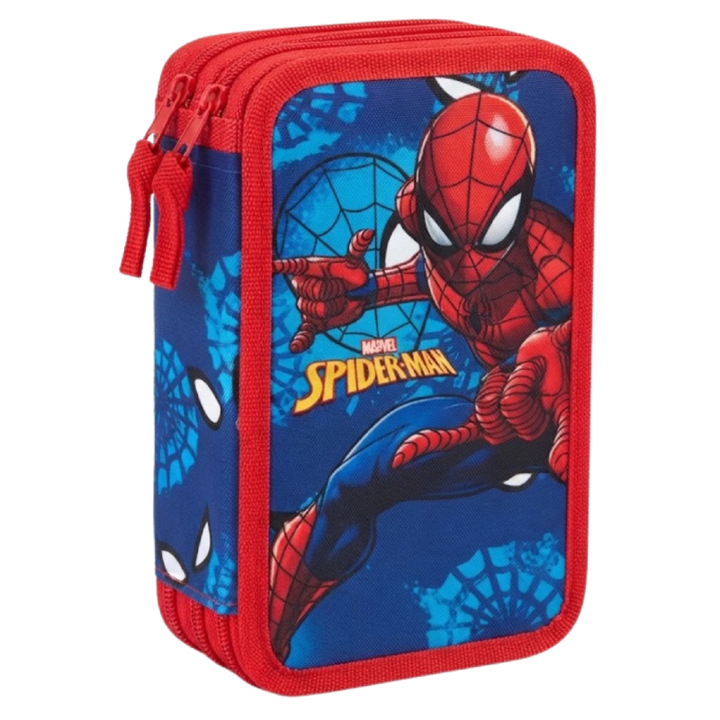 Třípatrový vybavený školní penál Spider-Man modro-červený