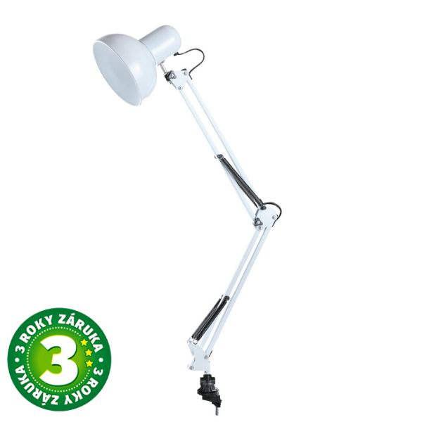 Kloubová stolní lampa na 1 žárovku E27, 40W, se šroubovacím úchytem, bílá, 3 roky zár.