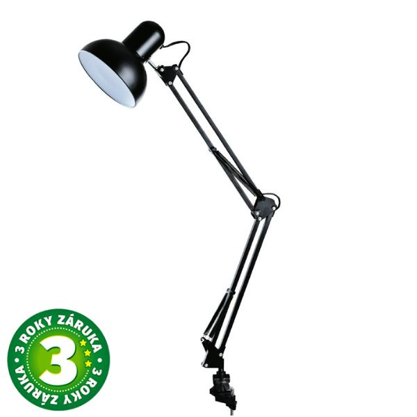 Kloubová stolní lampa na 1 žárovku E27, 40W, se šroubovacím úchytem, černá, 3 roky zár.