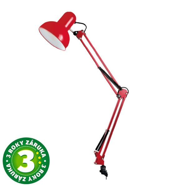 Kloubová stolní lampa na 1 žárovku E27, 40W, se šroubovacím úchytem, červená, 3 roky zár.