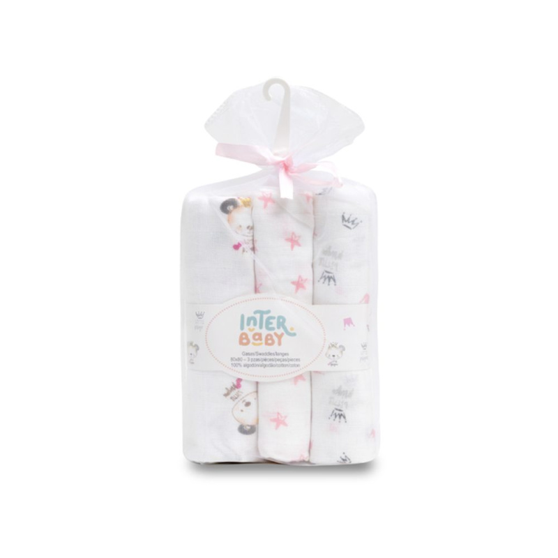 Interbaby Plenka ZVÍŘÁTKA 3ks 80x80cm - bílo/růžová