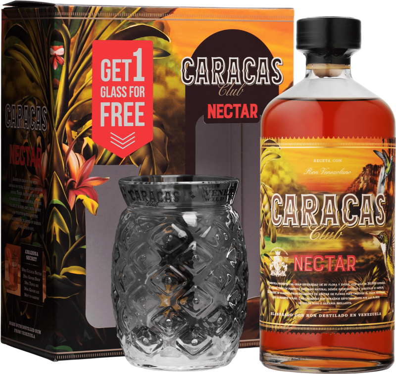Ron Caracas Nectar + sklenice 40% 0,7l (darčekové balenie 1 pohár)