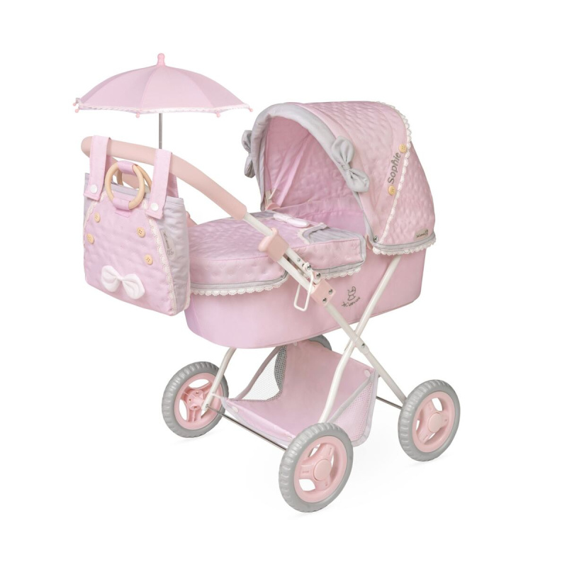 Skládací kočárek pro panenky se slunečníkem a taškou SOPHIE 60 cm