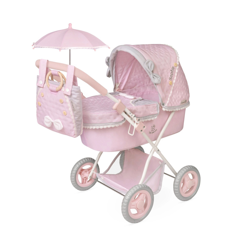 Skládací kočárek pro panenky se slunečníkem a taškou SOPHIE 60 cm