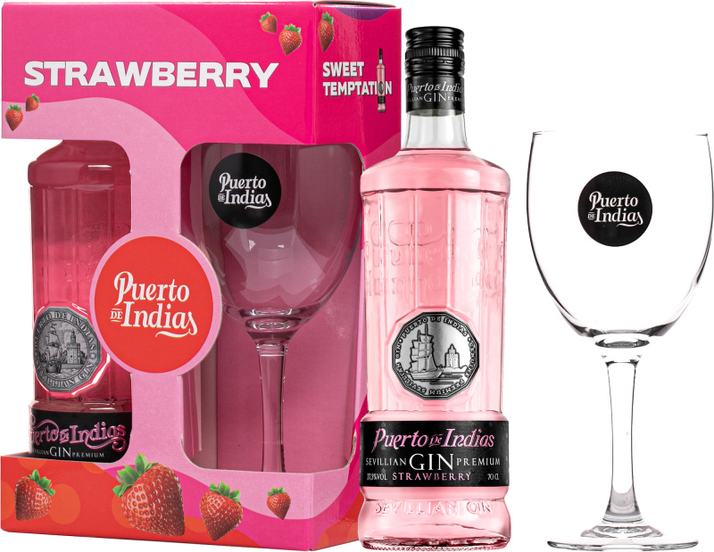 Puerto de Indias Strawberry + sklenice 37,5% 0,7l (darčekové balenie 1 pohár)