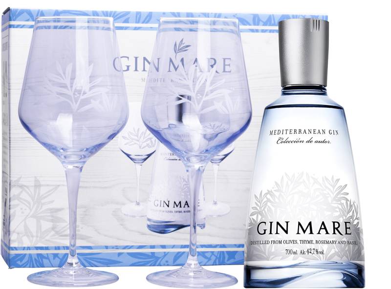 Gin Mare + 2 sklenice 42,7% 0,7l (darčekové balenie 2 poháre)
