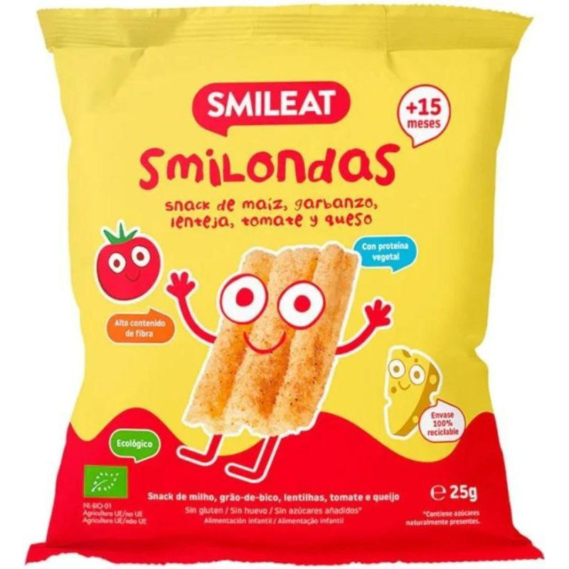 Smileat BIO Kukuřičné křupky cizrna, čočka, rajče a sýr s olivovým olejem a vitaminem B1