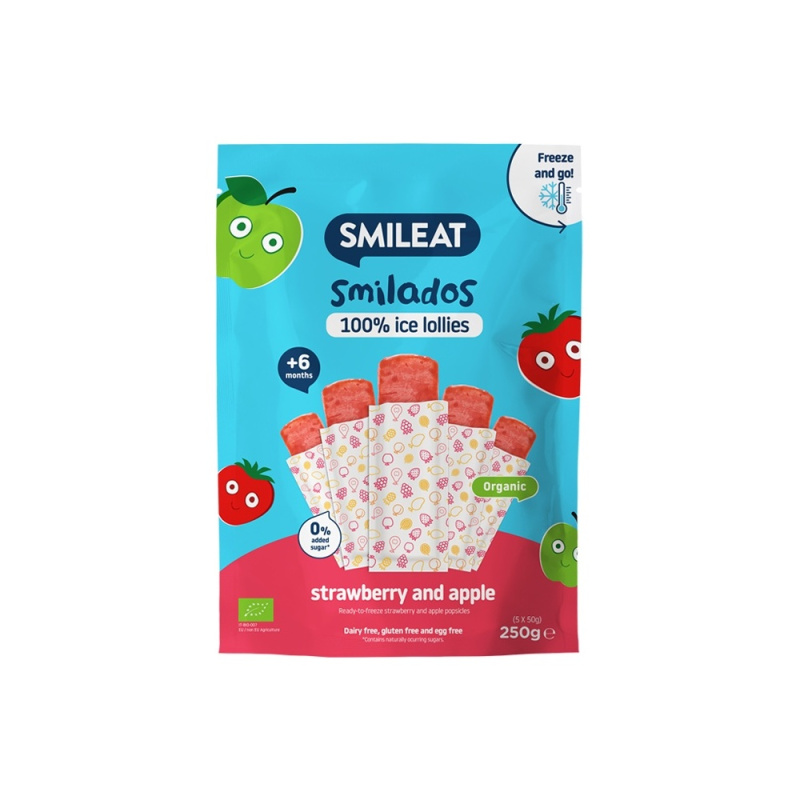 Smileat BIO Ovocné zmrzlinky k zamražení jahoda & jablko (5×50 g)