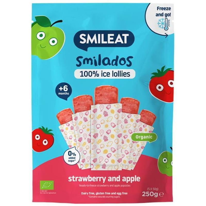 Smileat BIO Ovocné zmrzlinky k zamražení jahoda & jablko (5×50 g)