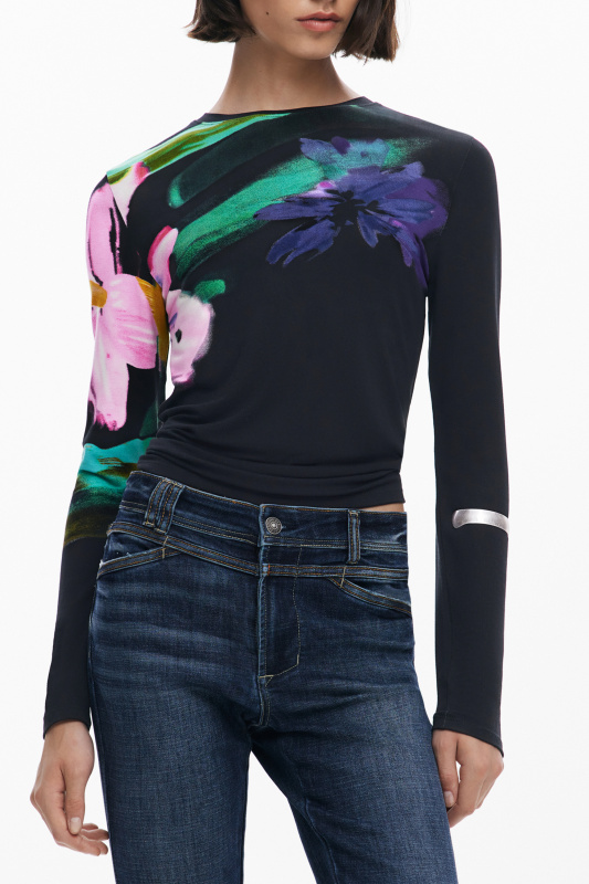Dámské triko s dlouhým rukávem a květinovým vzorem