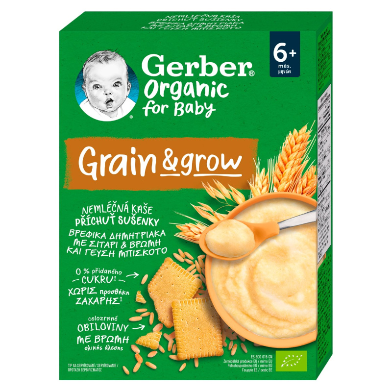 GERBER Nemléčná kaše s příchutí sušenky BIO 200 g 6m+