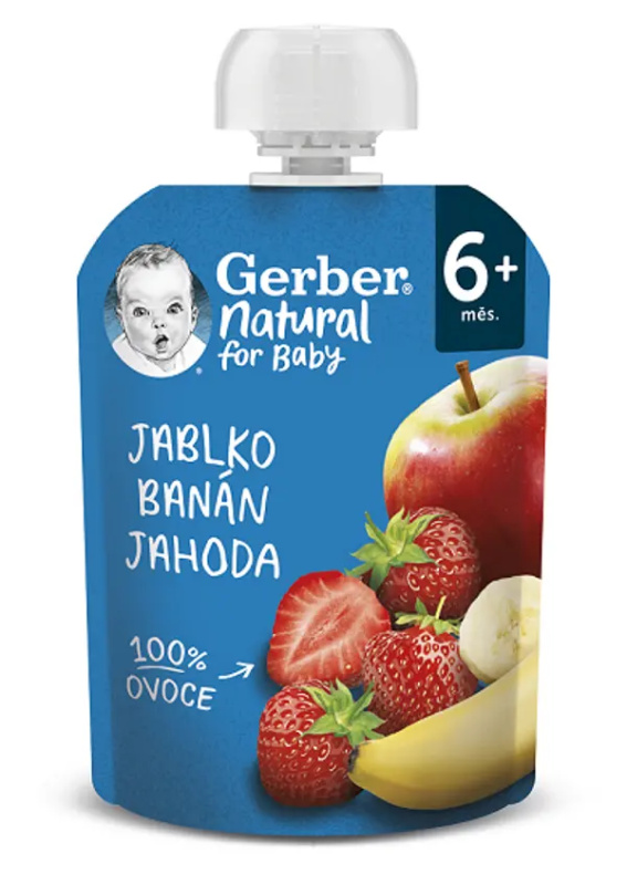 GERBER Kapsička natural jablko banán jahoda 6m+ 90 g