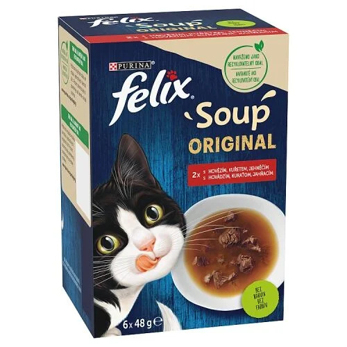 Felix Soup cat -Polévky kuře,jehně,hovězí 6 x 48g