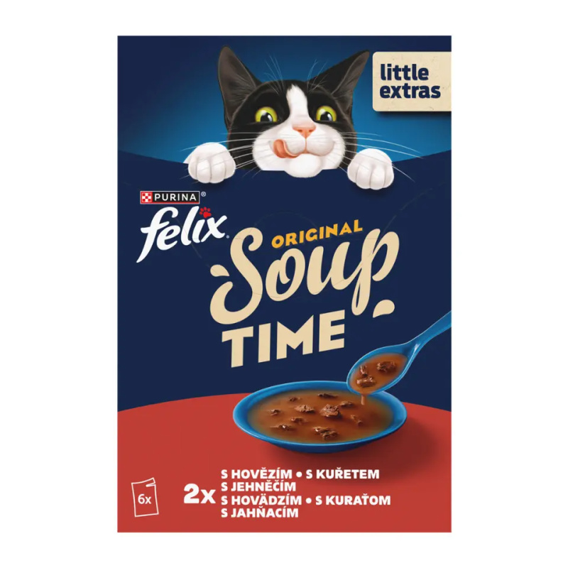 Felix Soup cat -Polévky kuře,jehně,hovězí 6 x 48g
