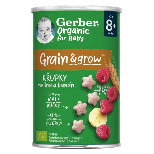 GERBER Křupky s malinou a banánem BIO 35 g 6m+