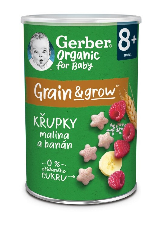 GERBER Křupky s malinou a banánem BIO 35 g 6m+