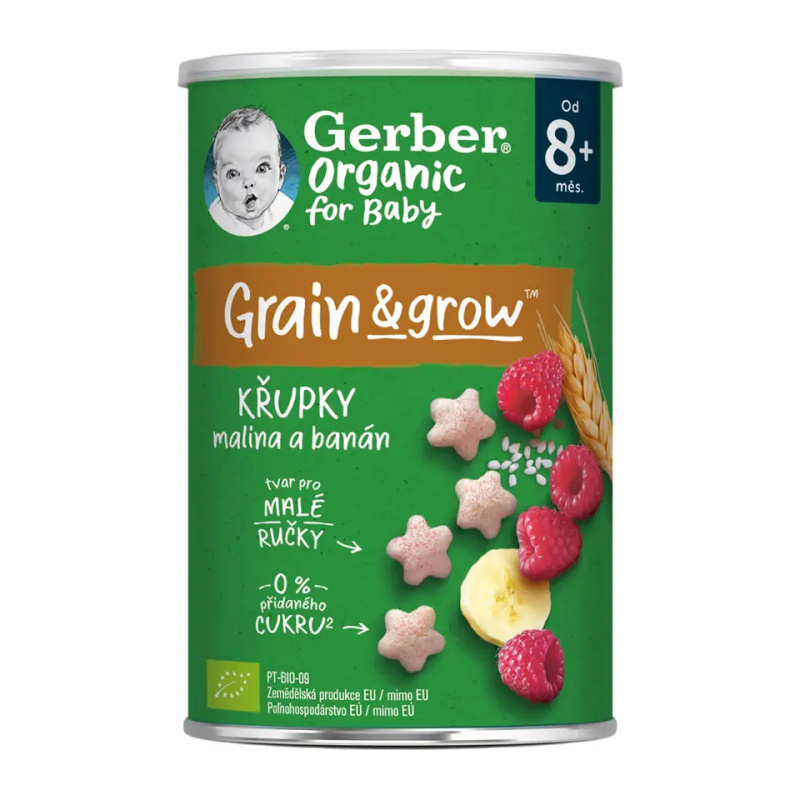 GERBER Křupky s malinou a banánem BIO 35 g 6m+