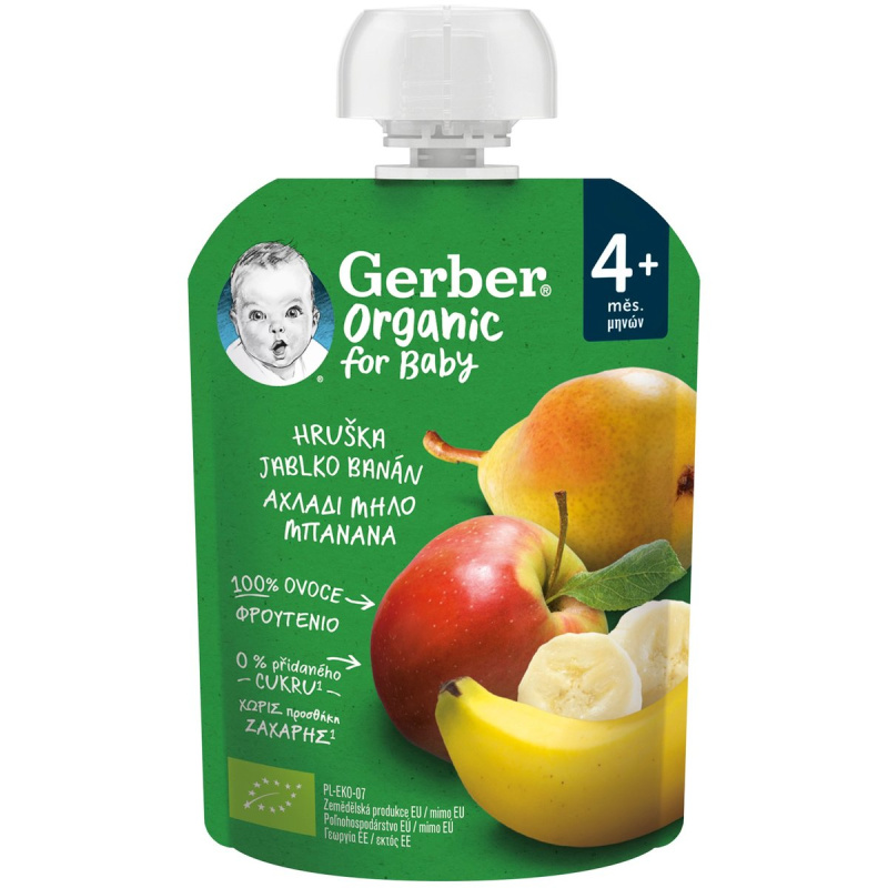 Gerber Organic BIO Kapsička hruška, jablko a banán
