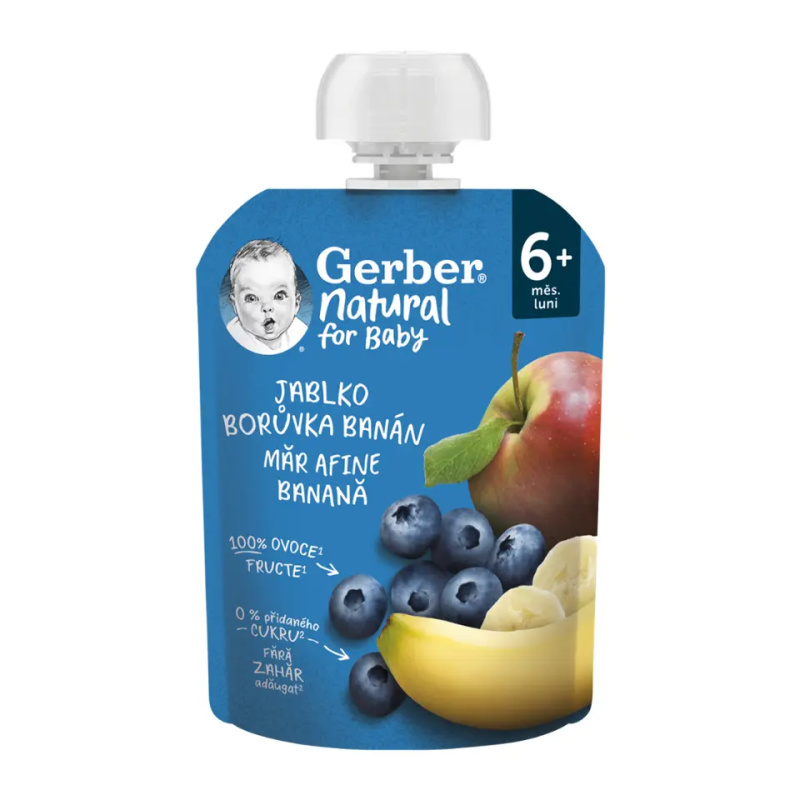 GERBER Kapsička natural jablko borůvka banán 6m+ 90g