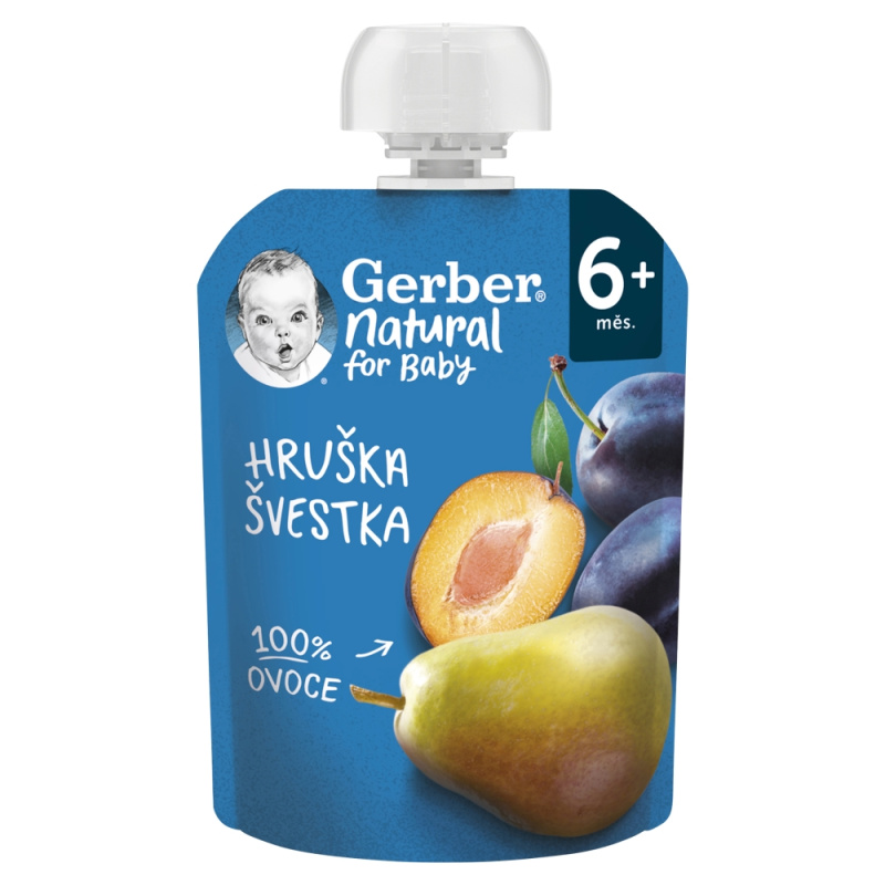 GERBER Kapsička natural hruška švestka 6m+ 90 g