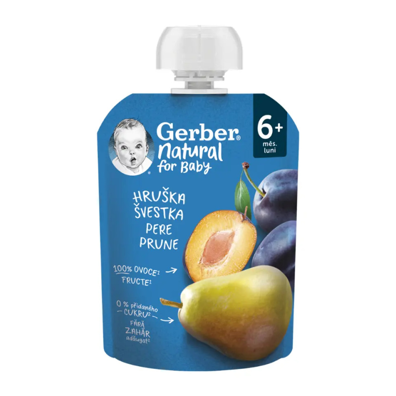 GERBER Kapsička natural hruška švestka 6m+ 90 g