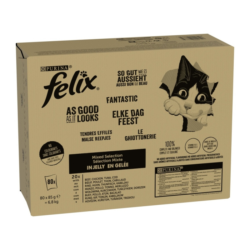 Felix Fantastic Kapsičky masový výběr v želé pro kočky (80×85 g)