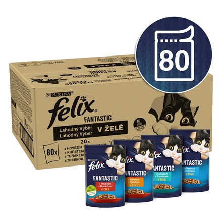 Felix Fantastic Kapsičky masový výběr v želé pro kočky (80×85 g)