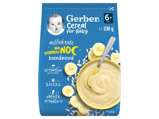 GERBER Cereal mléčná kaše na dobrou noc banán 6m+ 230 g