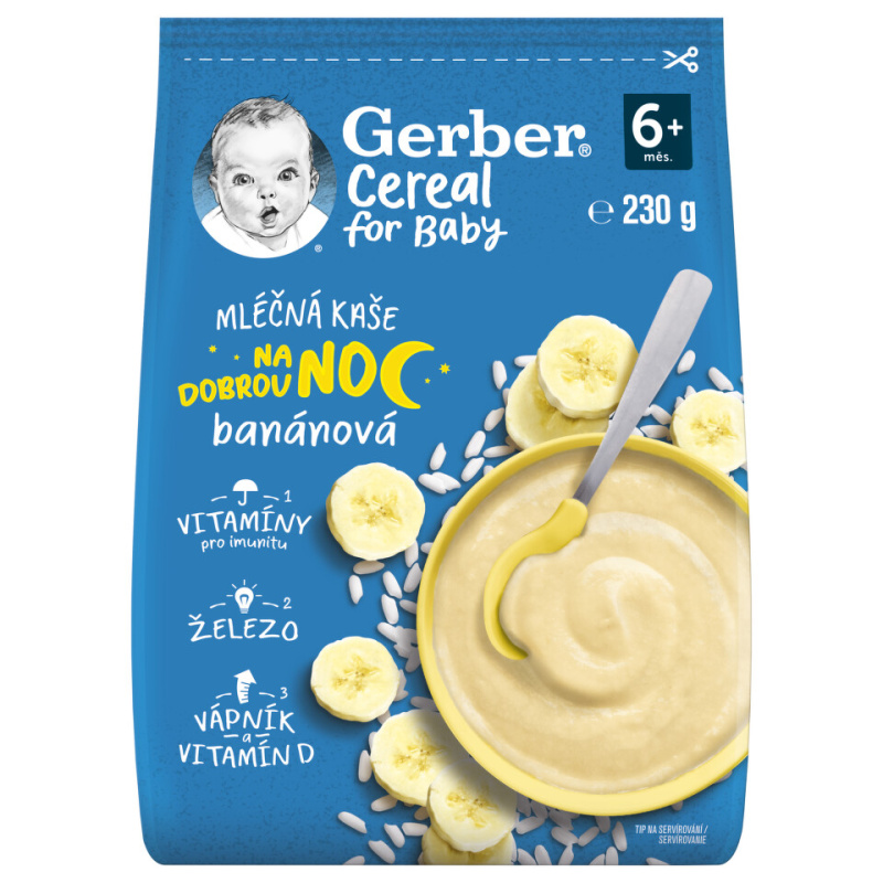 GERBER Cereal mléčná kaše na dobrou noc banán 6m+ 230 g