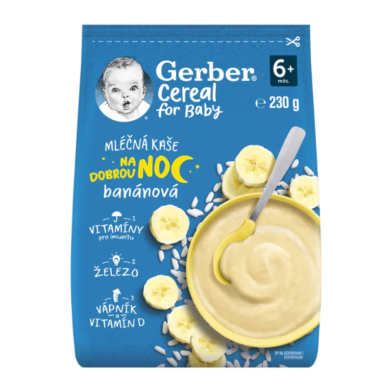 GERBER Cereal mléčná kaše na dobrou noc banán 6m+ 230 g