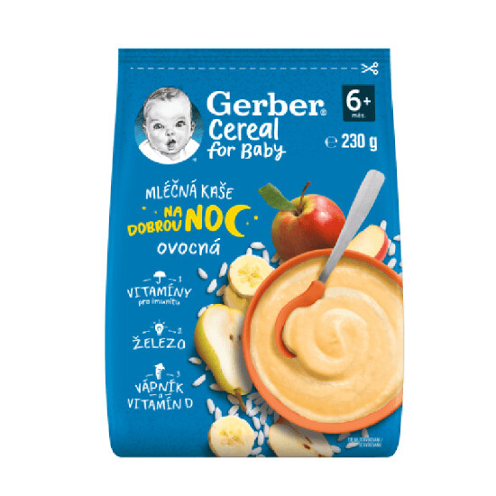 GERBER Cereal mléčná kaše ovocná na dobrou noc 6m+ 230 g