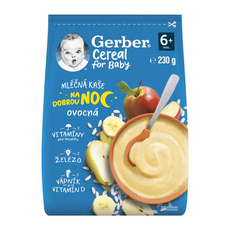 GERBER Cereal mléčná kaše ovocná na dobrou noc 6m+ 230 g