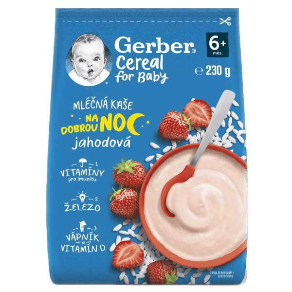 GERBER Cereal mléčná kaše jahodová na dobrou noc 6m+ 230 g