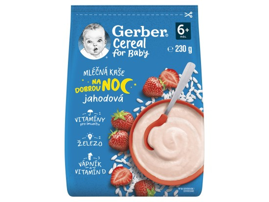 GERBER Cereal mléčná kaše jahodová na dobrou noc 6m+ 230 g