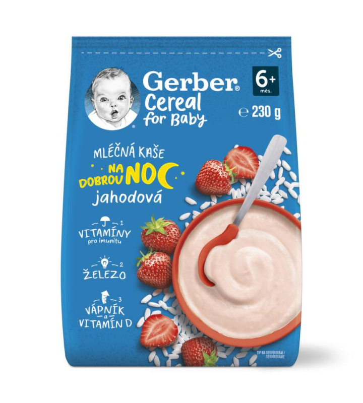 GERBER Cereal mléčná kaše jahodová na dobrou noc 6m+ 230 g