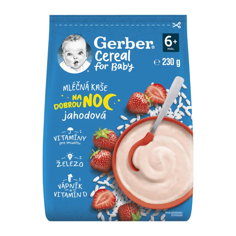GERBER Cereal mléčná kaše jahodová na dobrou noc 6m+ 230 g