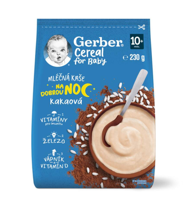 GERBER Cereal mléčná kaše kakaová na dobrou noc 10m+ 230 g